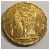 1906A France 100 franc gold coin au-bu angel
