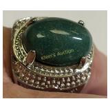 asain style silver color ring with jade? cabochon