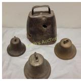 antique vtg bronze bells hand made lot of 4