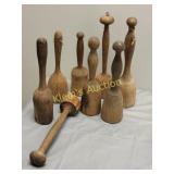 lot of 8 antique wood pestle kitchen masher