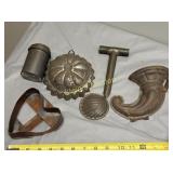 antique tin & copper mold lot cornucopia too!