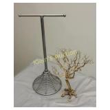 metal jewelry stand & gold tree of life
