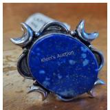 silver German Lapis ring accented with 4 crescents