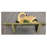 vtg carved wooden wall shelf featuring swan & cyg