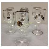 mid century 7 stemmed glasses silver rim w/etched