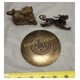 Asian piece lot of 3 dragon dish, dragon foo dog,