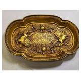 4.6" bronze 24K gold gilt lion fu dog statue tray