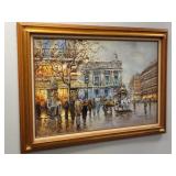 Vtg Parisian street scene OOC  signed C Young