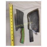 hand forged Meat Cleaver  textured blade & sheath