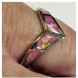 sterling pink lab created opal ring sz 7