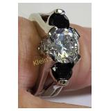 tri stone engagement ring white & black sapphire