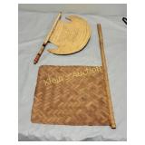 vintage hand woven fans pankhi & flag fan 2 x bid