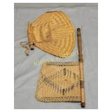 antique vtg hand woven pair of pankha fans