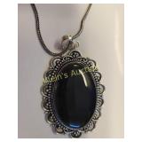 black onyx pendant necklace german silver