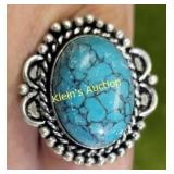 german silver turquoise synthetic cocktail ring
