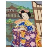 Early woodblock antique signed Minagawa chieko