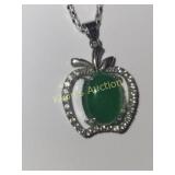 sterling green jade apple pendant w/ chain necklae