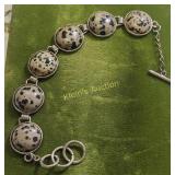 vtg Dalmatian jasper? gemstone bracelet  71/2"