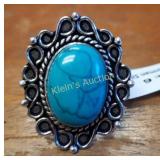 turquoise syn german silver ring sz 6