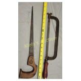 2 vtg saws cast iron hacksaw #9 stars & disston ke