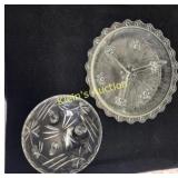 divided bubble dish & cut crystal 3 footed bowl