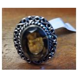 smoky quartz german metal ring sz 8