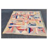 antique hand stitched patchwork quilt 74" x 77"