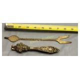 vtg ornate brass fork & nutcracker