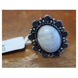 white rainbow german silver ring sz 8