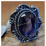 Amethyst german silver ring sz 7