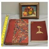 estate lot books & oil painting still life