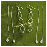 lot of 3 twist & heart sterling silver earrings