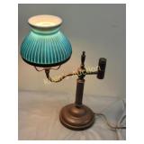 vtg student lamp w/ green cased glass shade