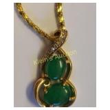 jade faux? w/ crystal pendant & 16" chain