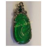 jadeite ? pendant silver tone metal frame