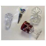 glass lot perfume, wine stopper ruby red stopper