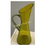 mid century blenko? crackle glass green pitcher