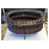 vtg iron & woven wicker basket planter footed!