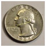 silver quarter 1964D coin  EF nice! Washington