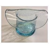 vtg ice blue crackle glass hat vase mint!