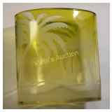 vtg blenko? art glass oval vase palm tree 4 1/4"