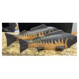 vtg hand carved & decorated wood fish 2 x bid