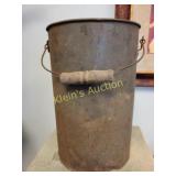 primitive metal water pail, can or milk/cream buct