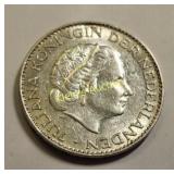 silver Netherlands 1964 1 gulden coin au-bu