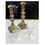 antique candle holders early brass push ones & gl