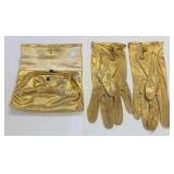 dura mesh 5th ave mid century gold gloves & purse