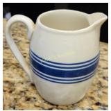 antique ironstone buttermilk pitcher blue stripe