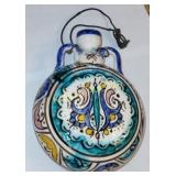 antique vtg Moroccan poly chrome pilgrim flask can