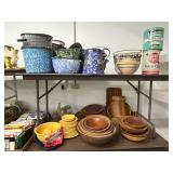 Wooden Bowls, Tin Cans, Enamelware Pots, etc.