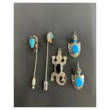 Sterling and Turquoise Earrings, pins, etc.